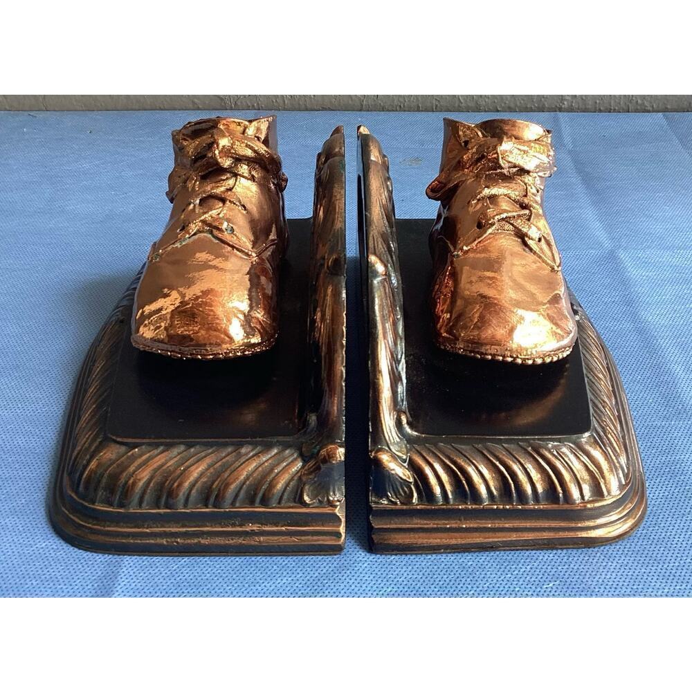Vintage bronze baby shoe bookends